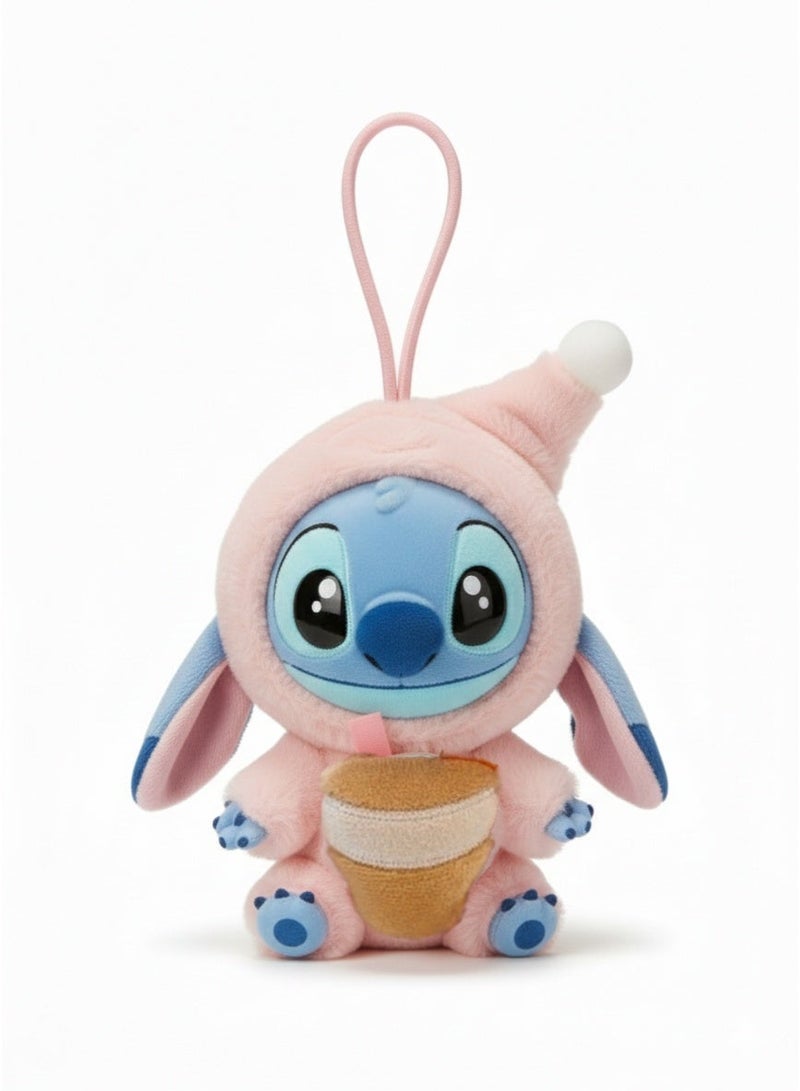 Stitch Figure Keychain Plush Doll 18cm – Cute Vinyl Face Stuffed Animal with Pink Hood & Mango | Disney Lilo & Stitch Surprise Box Series Bag Charm | Soft Hanging Toy Gift for Girls & Kids Birthday Eid Ramadan - Image 2